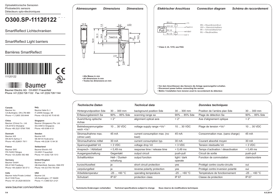 Baumer O300.SP-GW1B.72CU User Manual | 4 pages