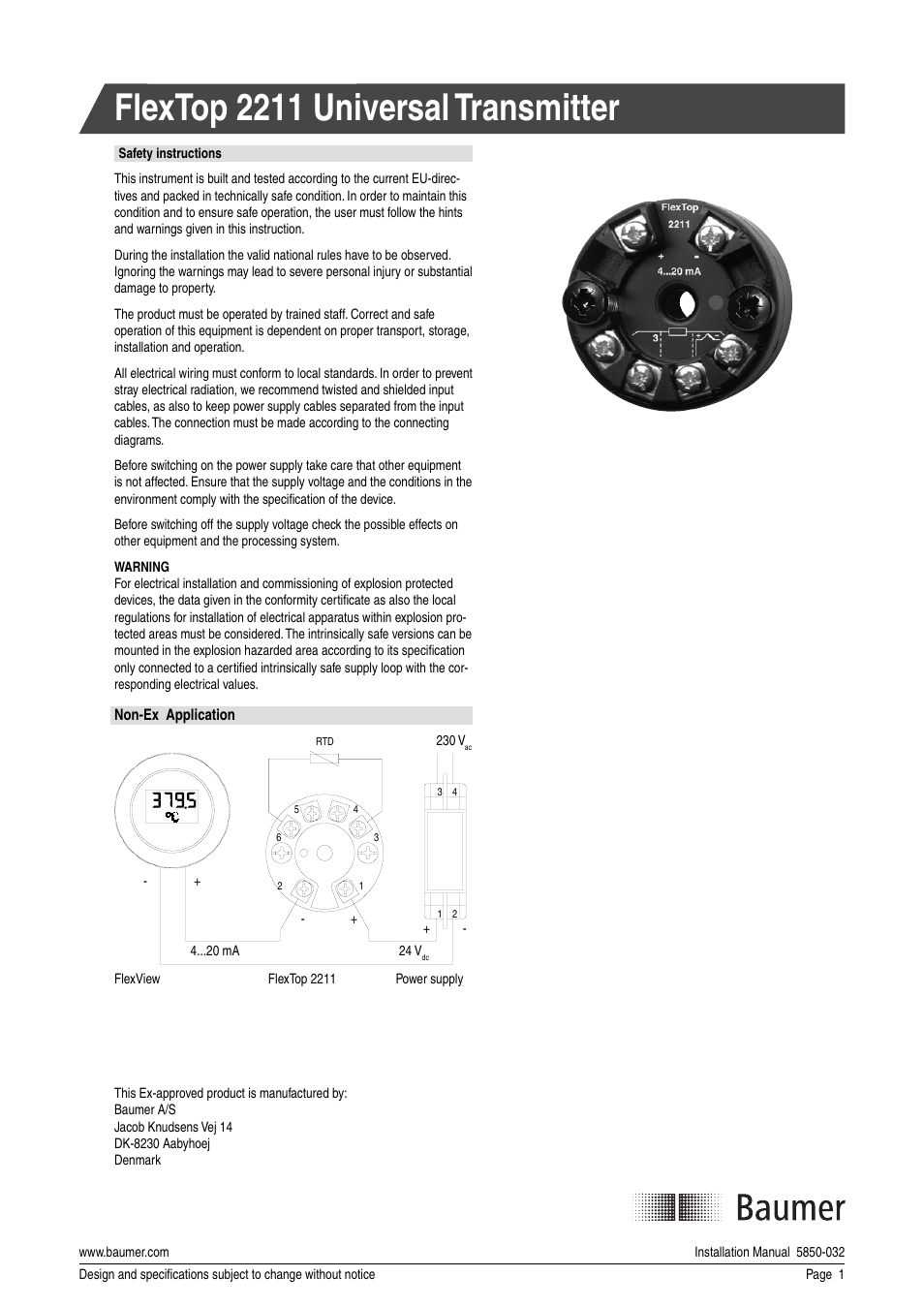 Baumer Flex Top 2211 User Manual | 4 pages