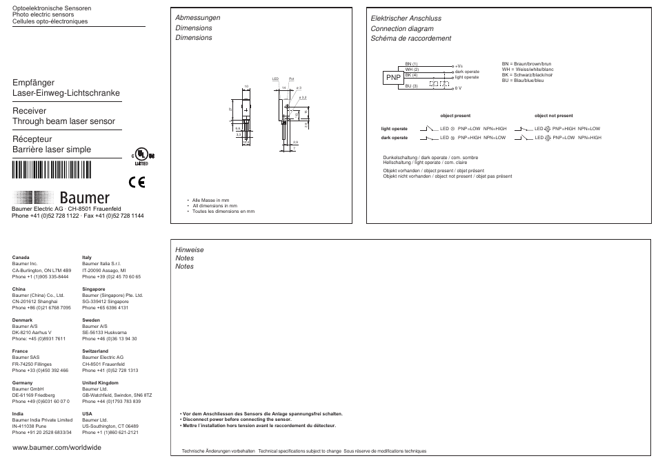 Baumer OEDK 10P5105 User Manual | 2 pages