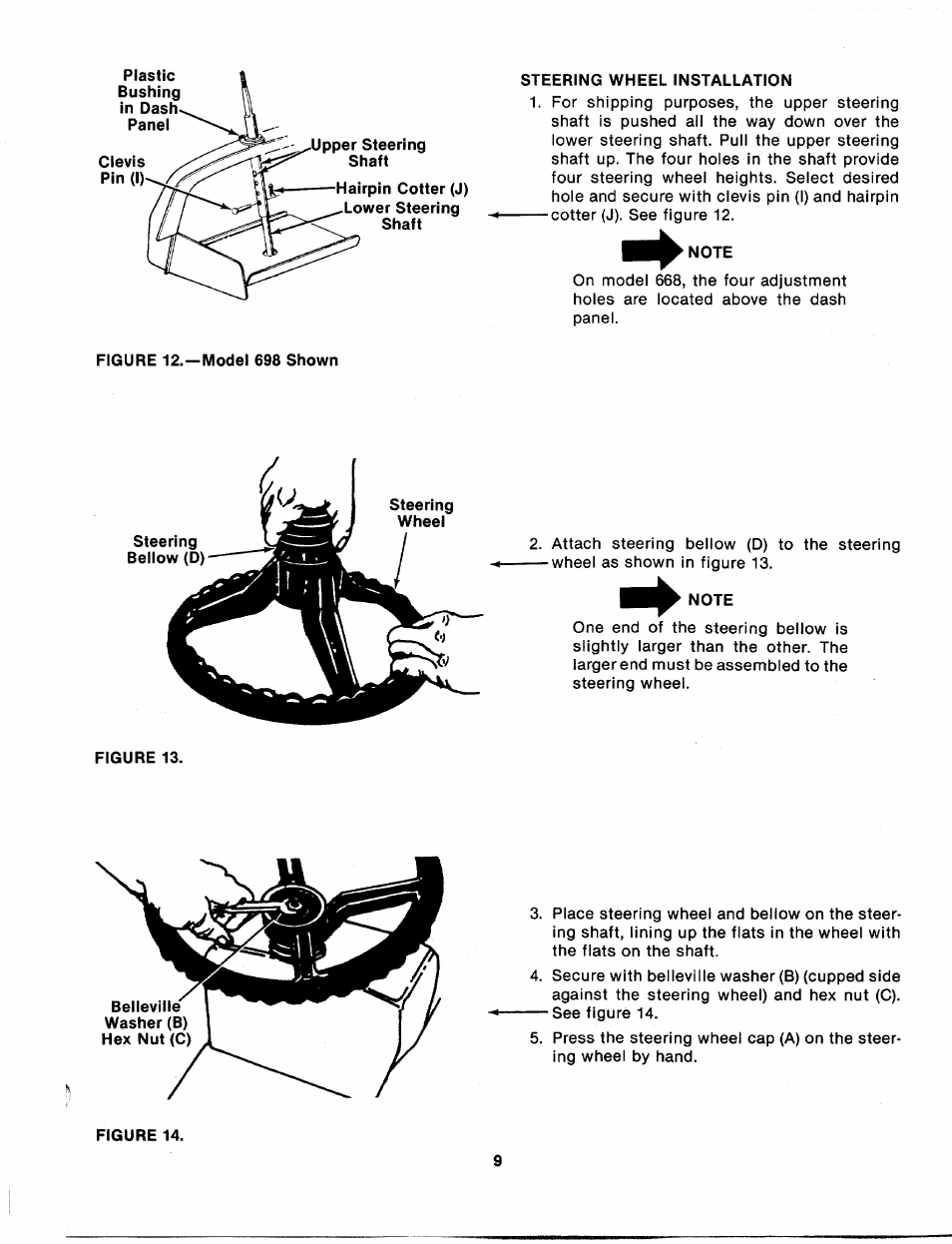Steering wheel installation, Note, Figure 13 | Bolens 135-688-000 User Manual | Page 9 / 40