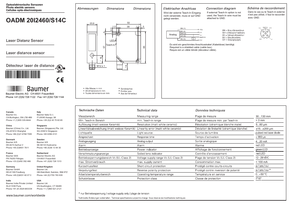 Baumer OADM 20I2460/S14C User Manual | 4 pages
