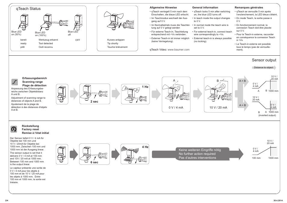 Qteach status, Sensor output | Baumer U500.DA0-AA1B.72O User Manual | Page 2 / 4