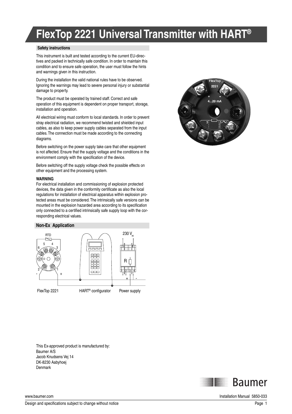 Baumer Flex Top 2221 User Manual | 4 pages