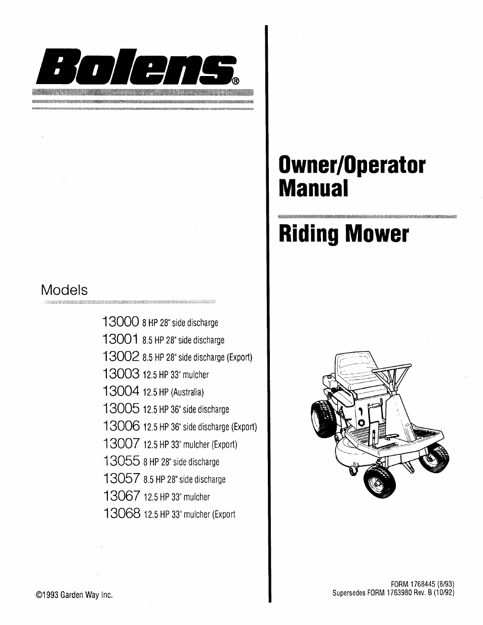 Bolens 13067 User Manual | 36 pages
