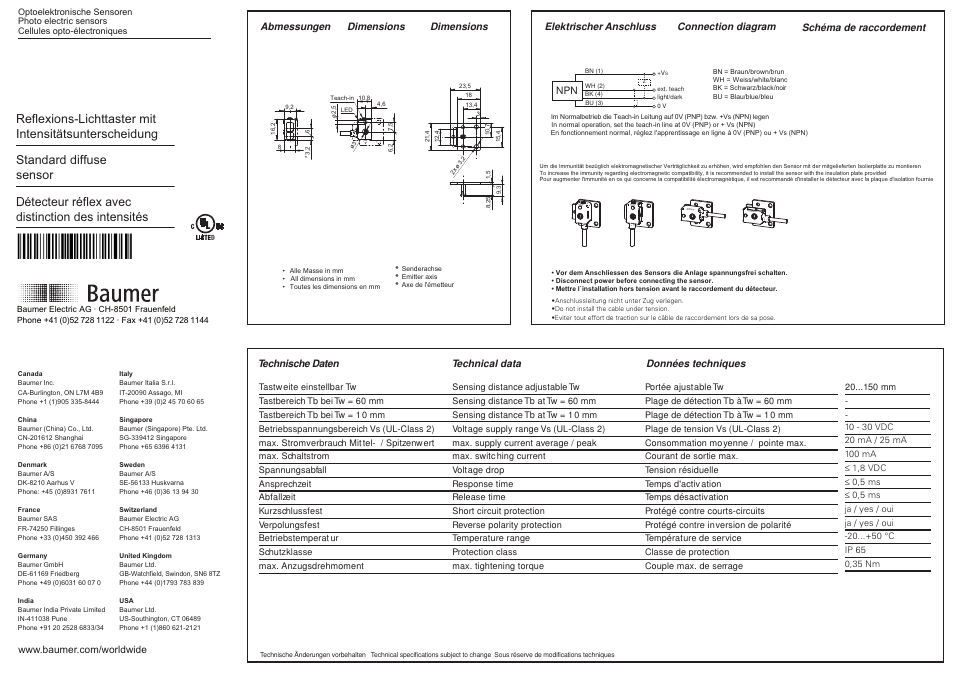 Baumer FZCK 07N6901/KS35A User Manual | 2 pages