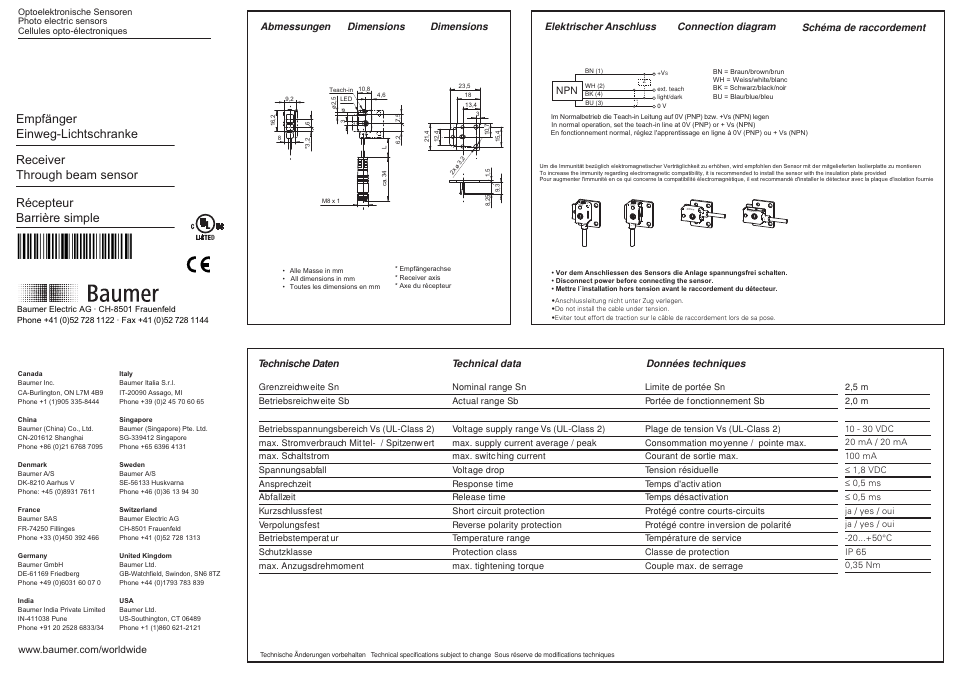 Baumer FEDK 07N6901/KS35A User Manual | 2 pages