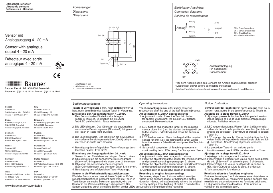 Baumer UNAM 30I6803/S14 User Manual | 2 pages