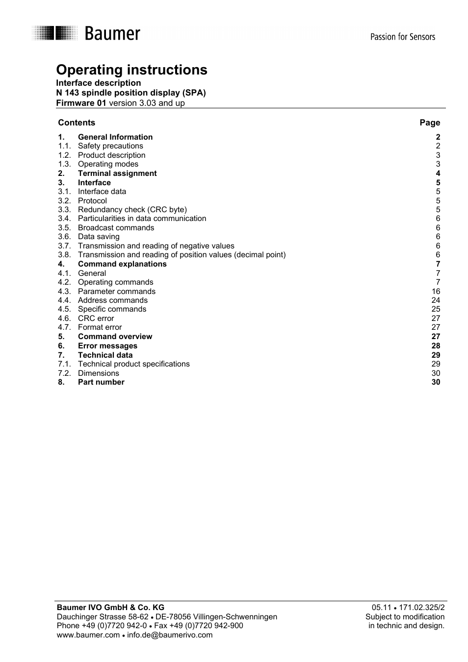 Baumer N 143 User Manual | 30 pages