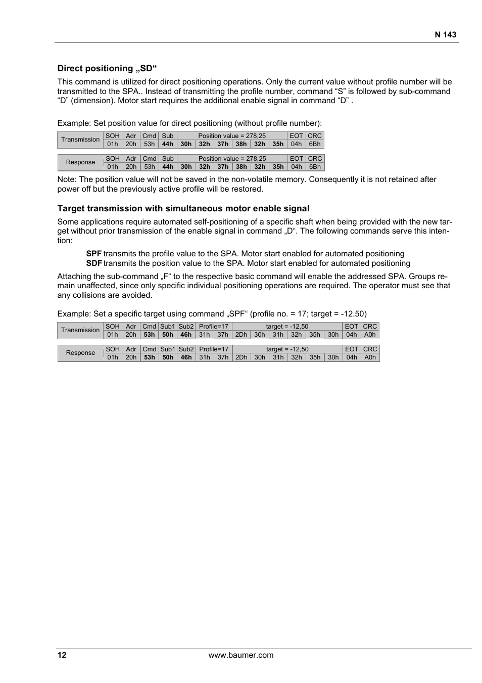 Direct positioning „sd, N 143 | Baumer N 143 User Manual | Page 12 / 30