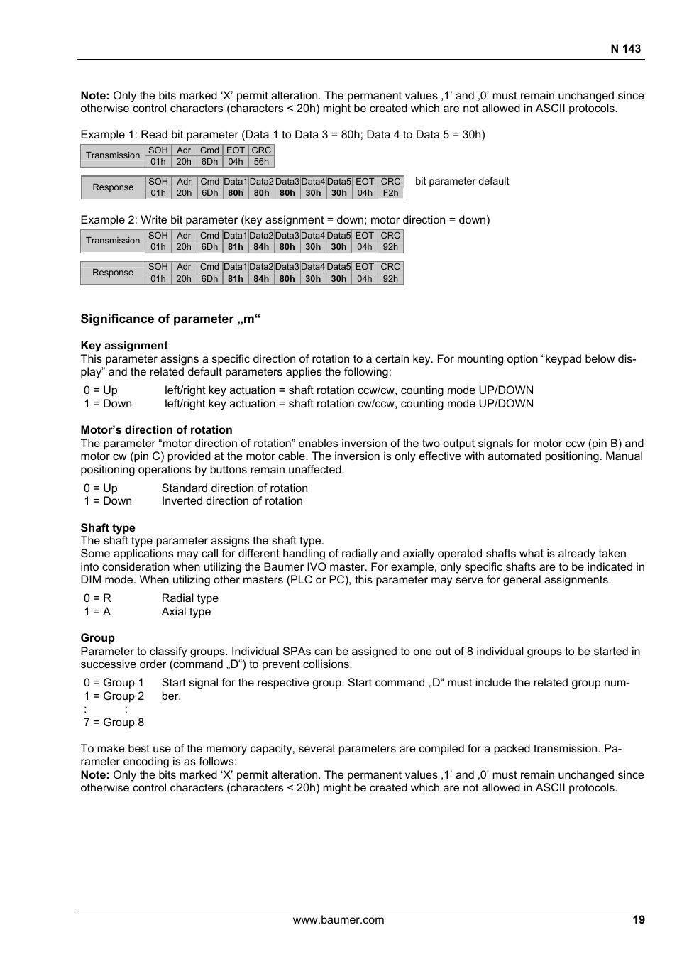 Significance of parameter „m | Baumer N 143 User Manual | Page 19 / 30