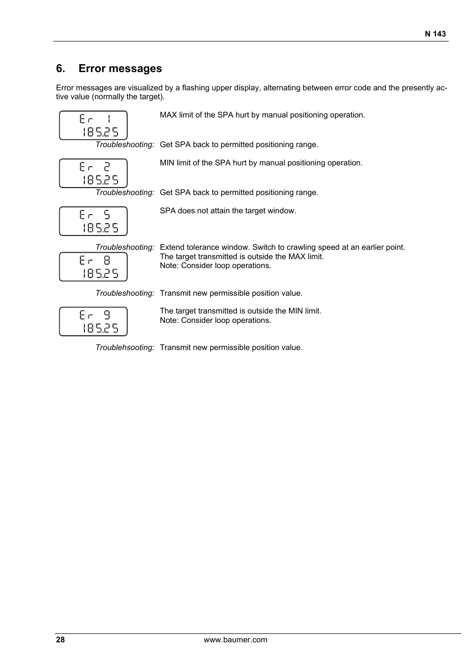 Error messages | Baumer N 143 User Manual | Page 28 / 30