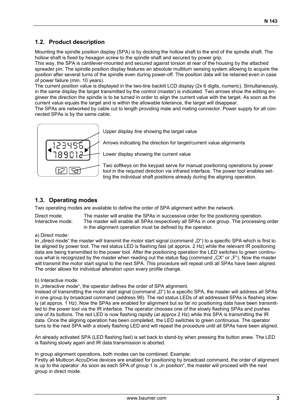 Product description, Operating modes | Baumer N 143 User Manual | Page 3 / 30