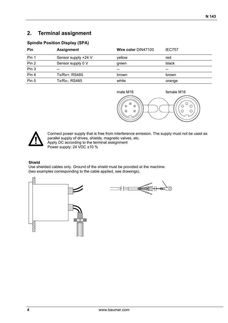 Terminal assignment | Baumer N 143 User Manual | Page 4 / 30