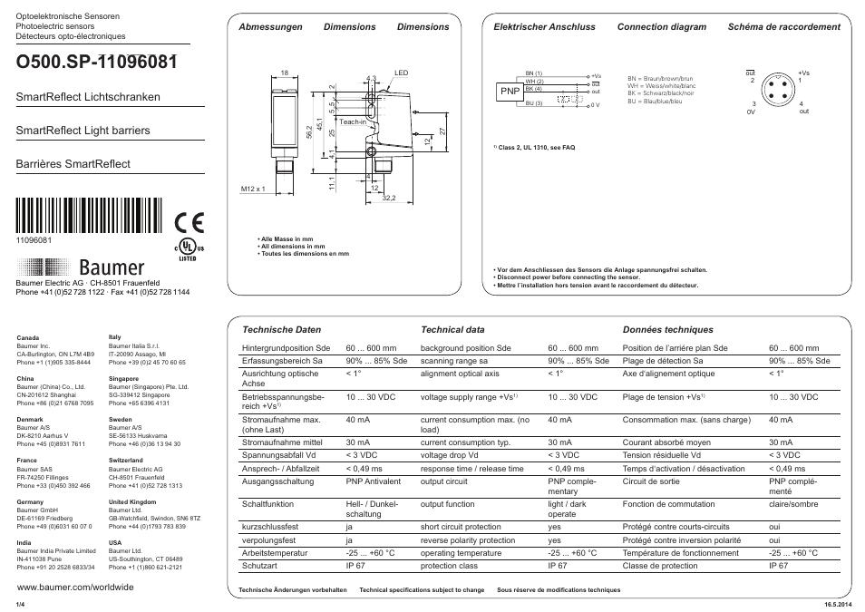 Baumer O500.SP-PV1T.72O User Manual | 4 pages