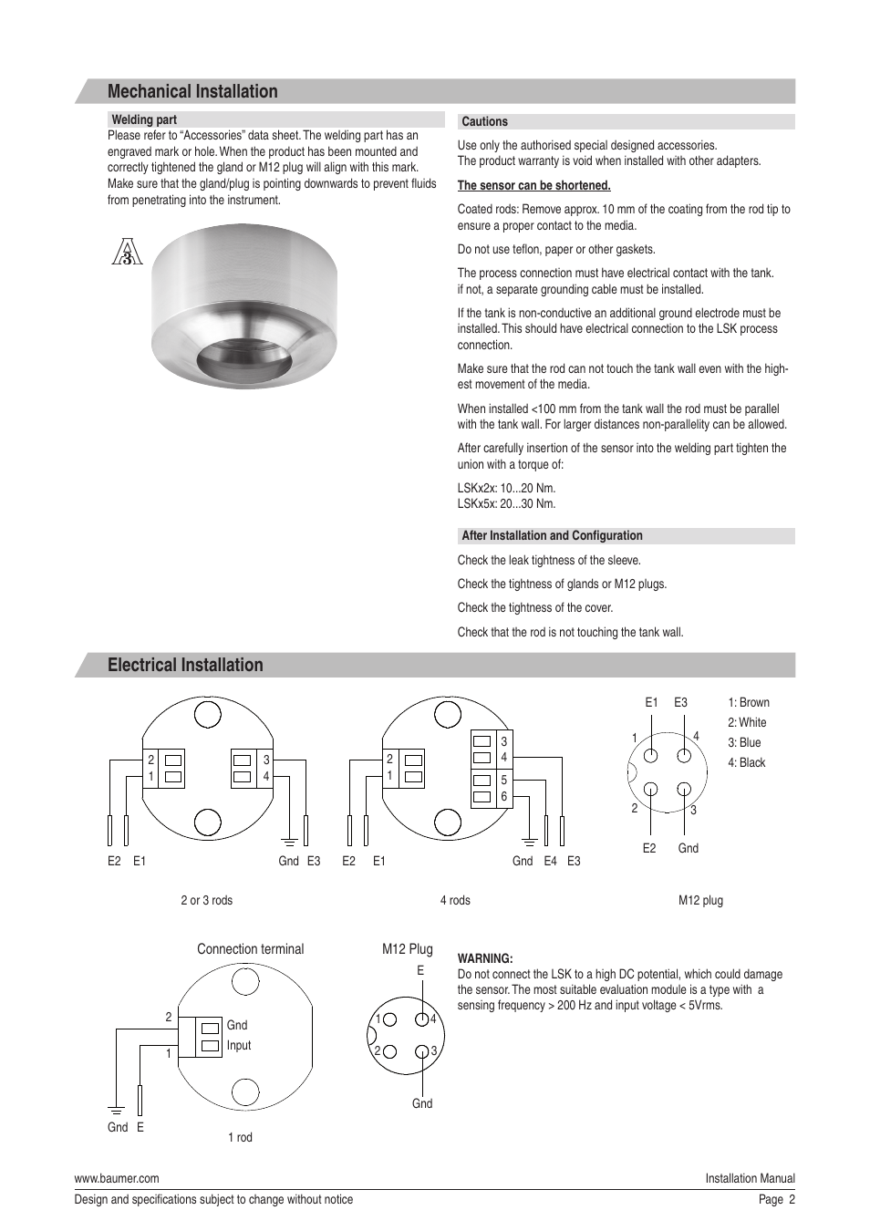 Electrical installation, Mechanical installation | Baumer LSKx5x User Manual | Page 2 / 4