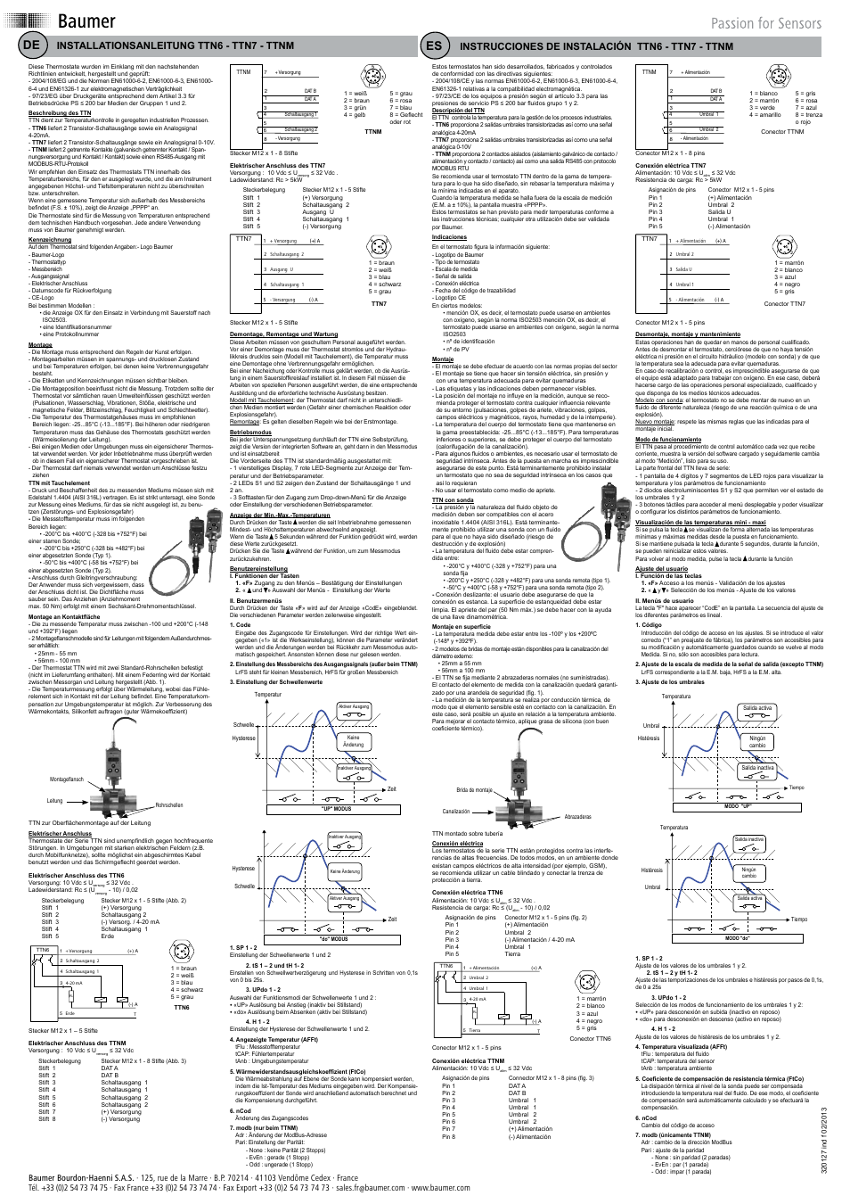 Installationsanleitung ttn6 - ttn7 - ttnm, Instrucciones de instalación ttn6 - ttn7 - ttnm | Baumer TTNM User Manual | Page 2 / 2