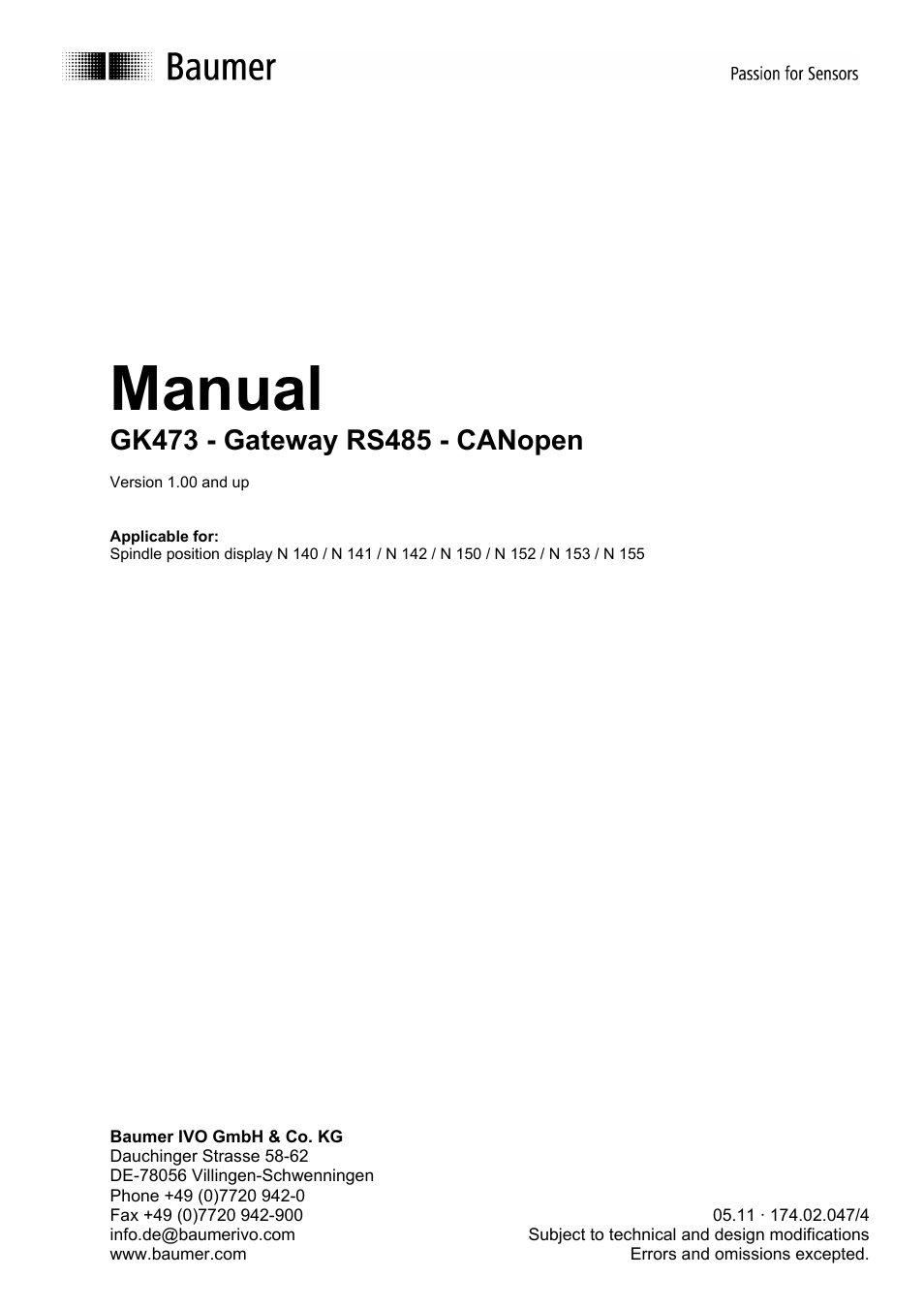 Baumer GK473 User Manual | 24 pages