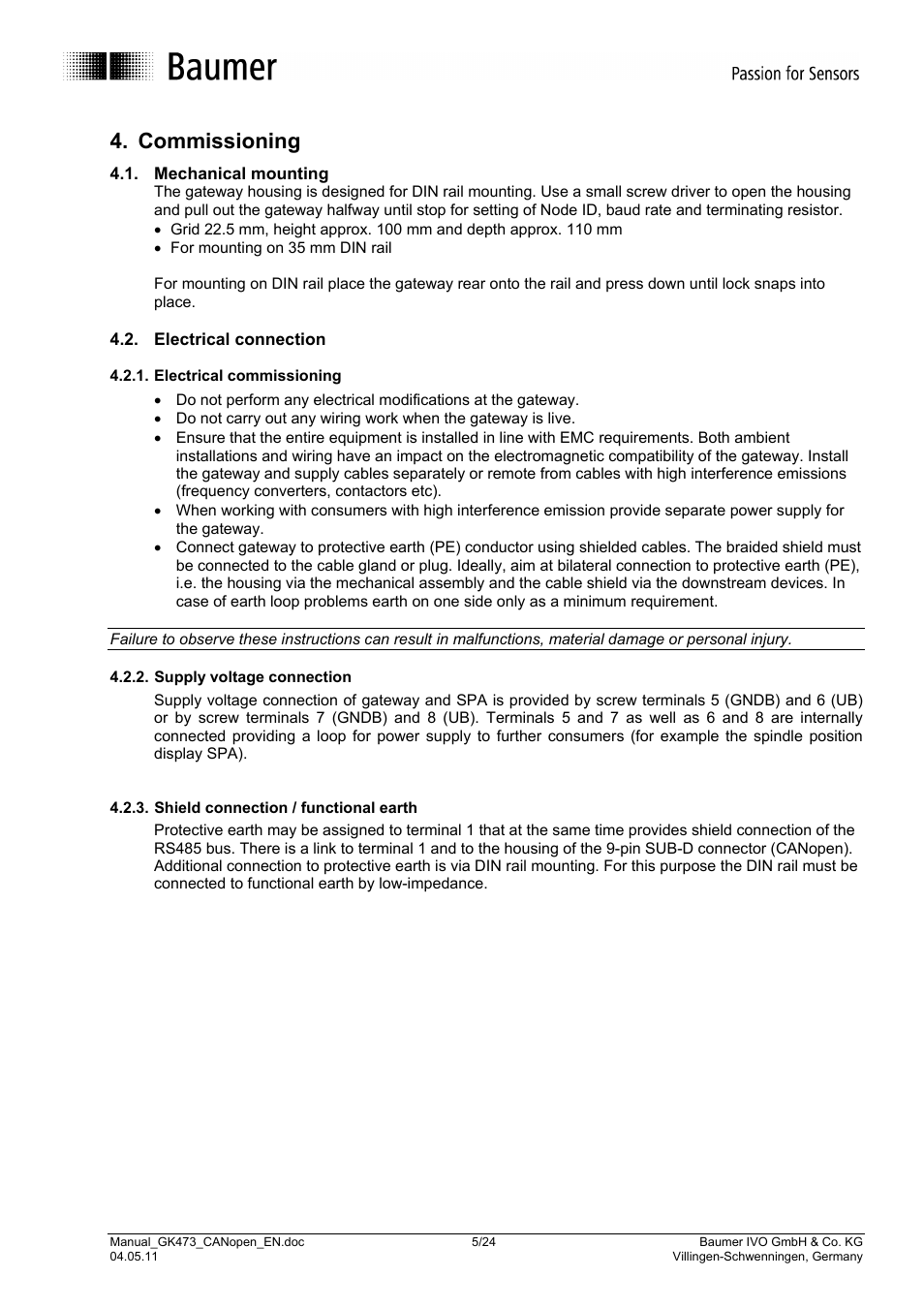 Commissioning | Baumer GK473 User Manual | Page 5 / 24