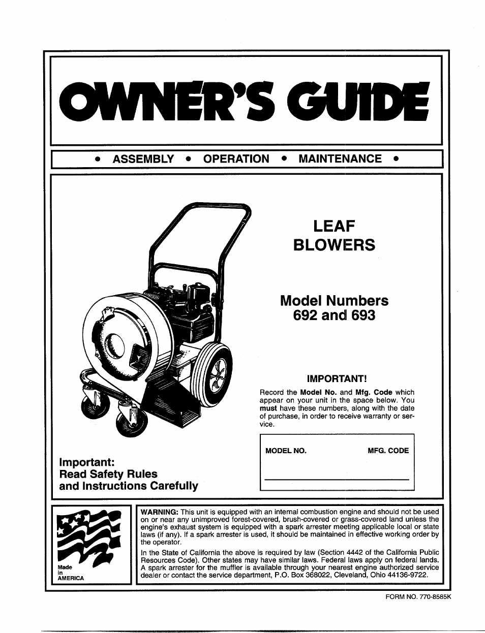 Bolens 692 and 693 User Manual | 6 pages