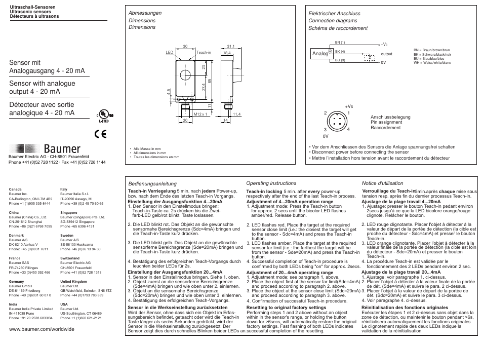 Baumer UNDK 30I6113/S14 User Manual | 2 pages