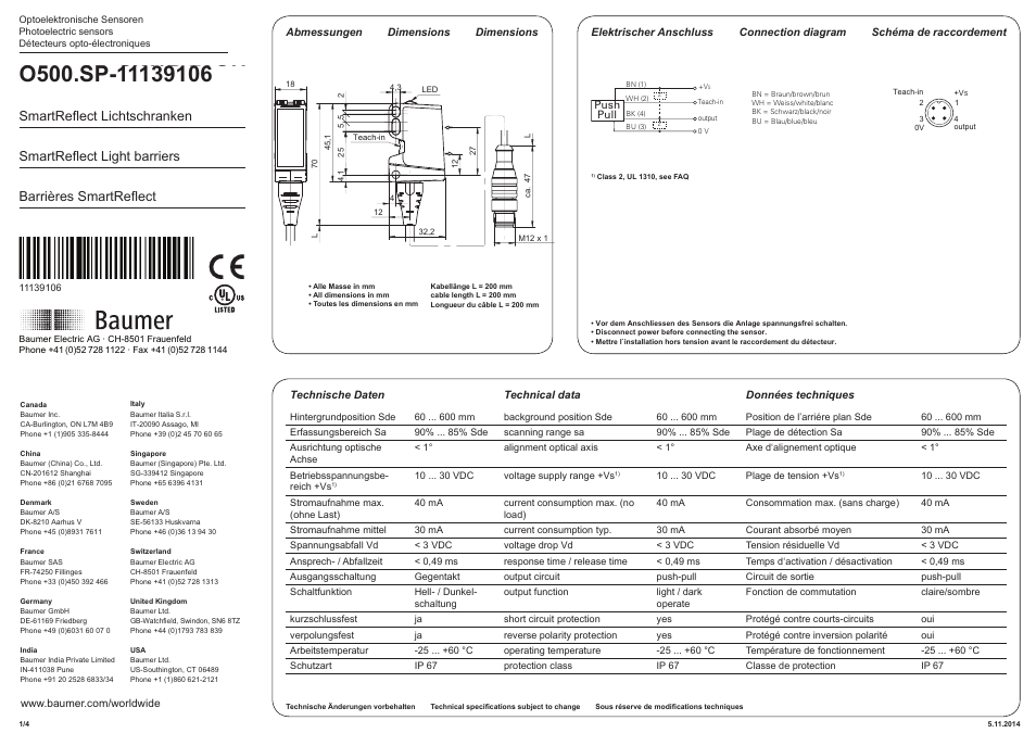 Baumer O500.SP-GW1B.72OU User Manual | 4 pages