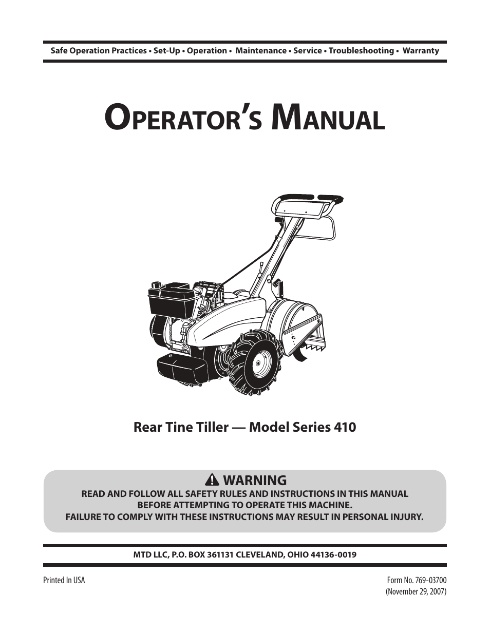 MTD 410 Series User Manual | 20 pages