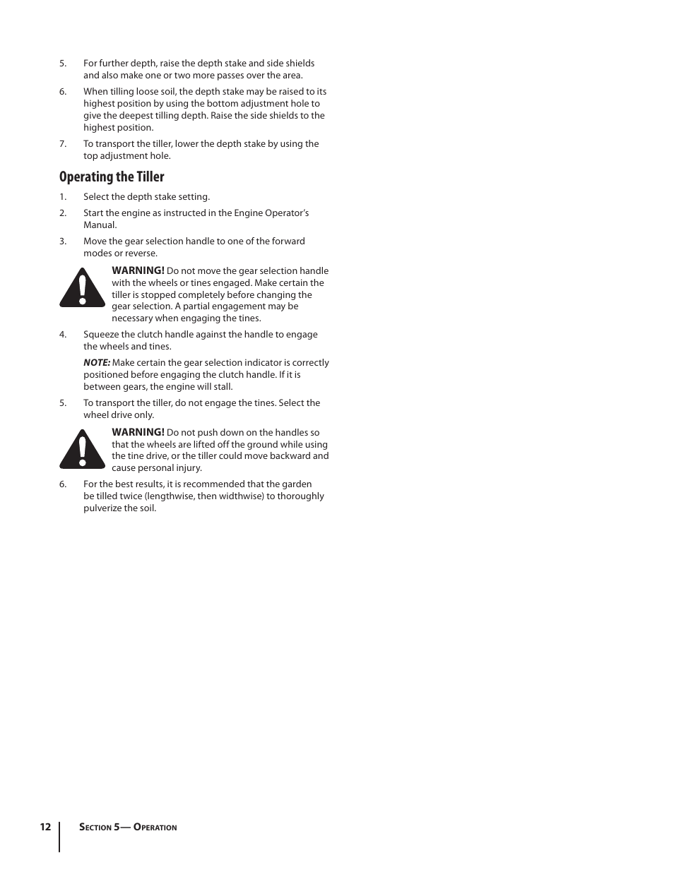 Operating the tiller | MTD 410 Series User Manual | Page 12 / 20