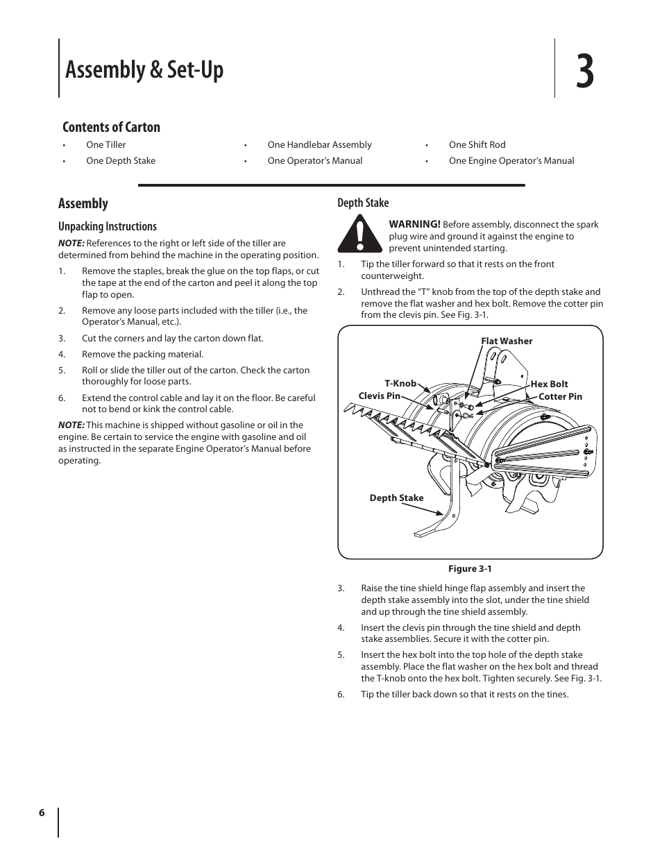 Assembly & set-up, Contents of carton, Assembly | MTD 410 Series User Manual | Page 6 / 20