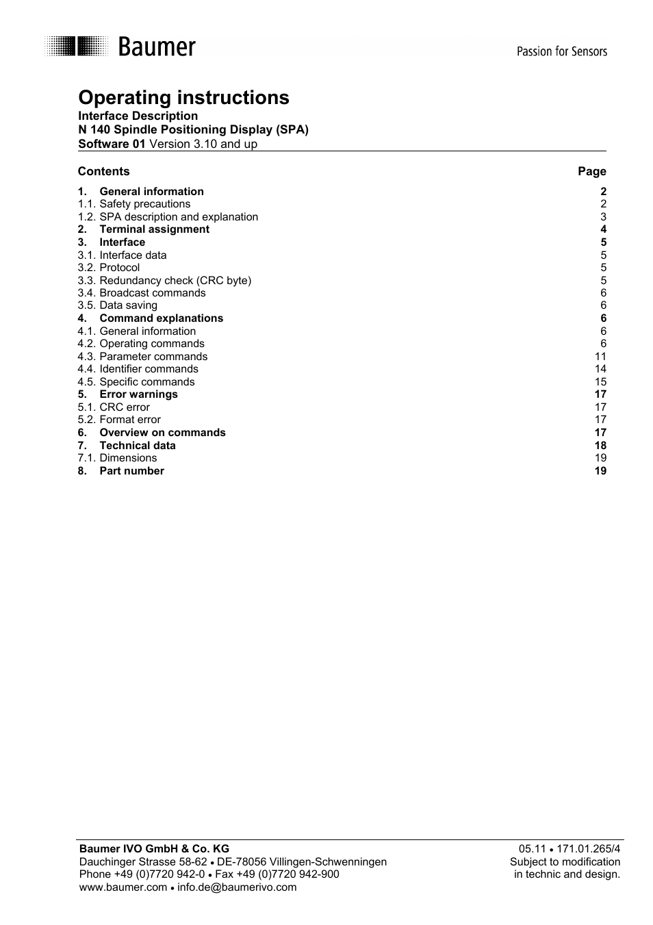 Baumer N 140 User Manual | 19 pages