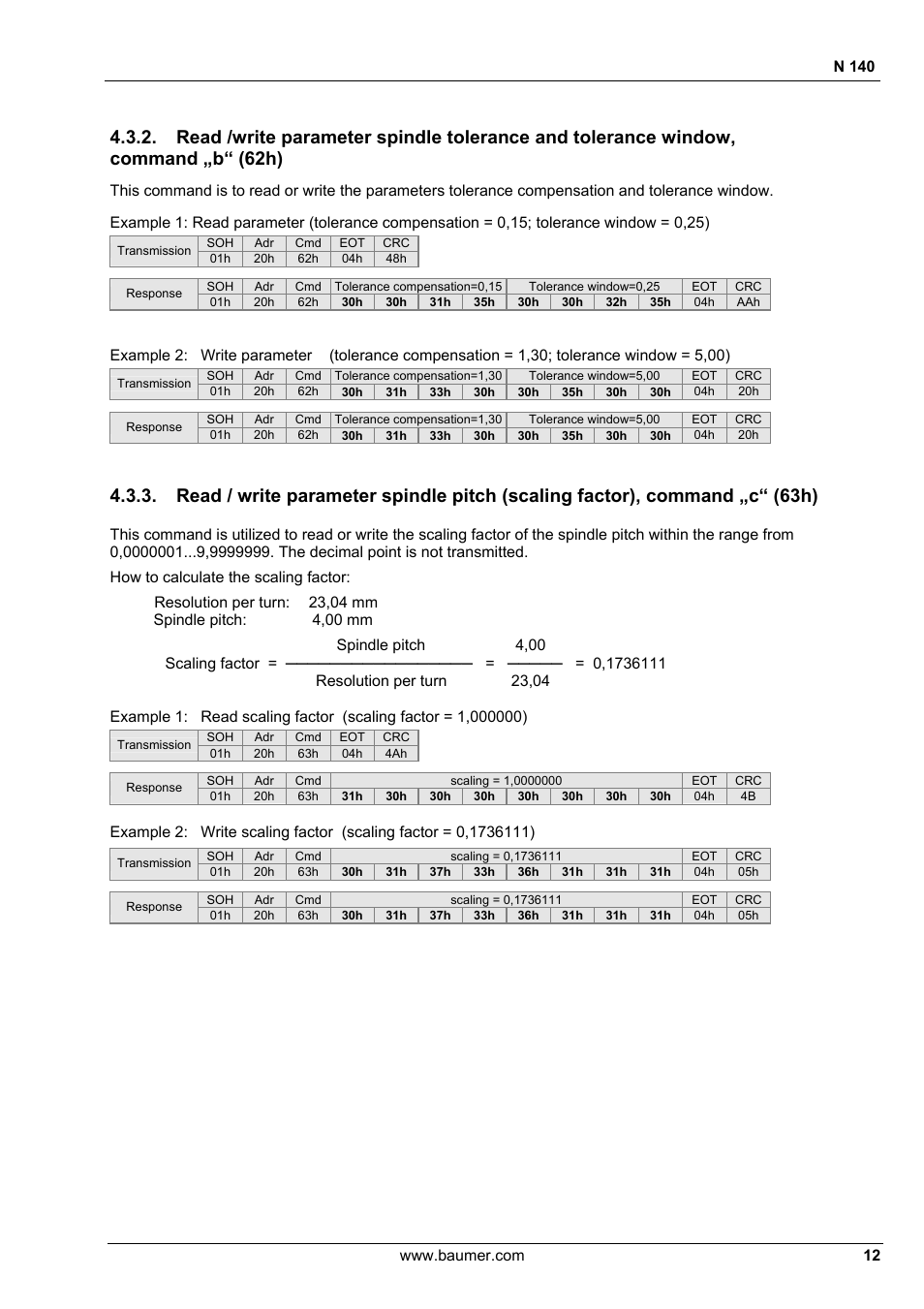 N 140, How to calculate the scaling factor | Baumer N 140 User Manual | Page 12 / 19