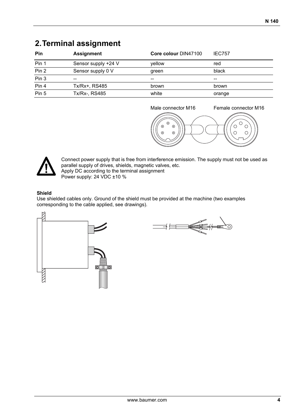 Terminal assignment | Baumer N 140 User Manual | Page 4 / 19