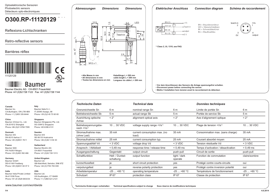 Baumer O300.RP-GW1B.72OU User Manual | 4 pages