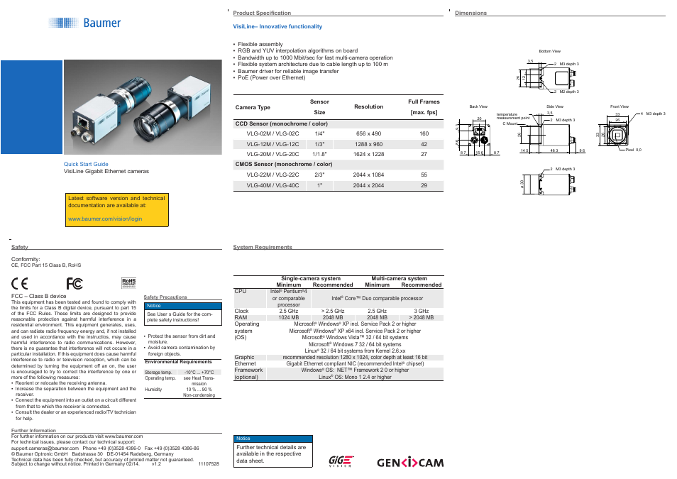 Baumer VisiLine cameras User Manual | 2 pages