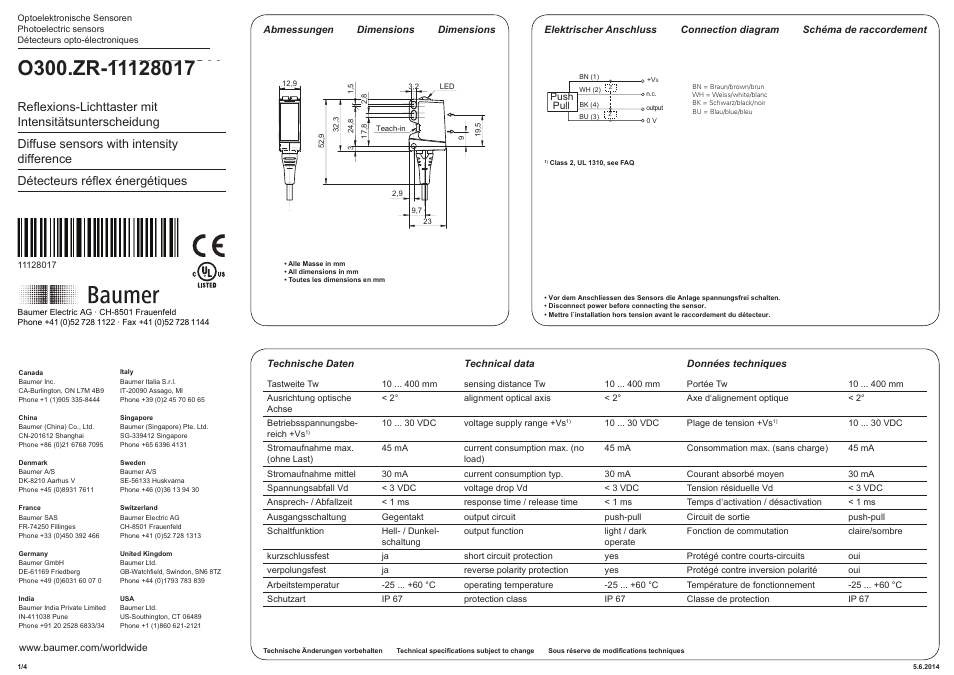 Baumer O300.ZR-GW1T.72CU User Manual | 4 pages