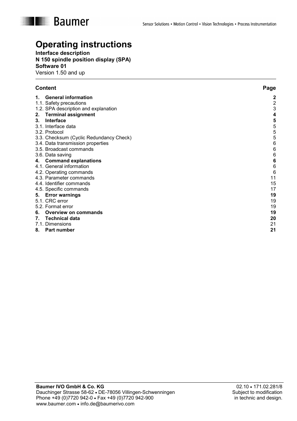 Baumer N 150 User Manual | 21 pages