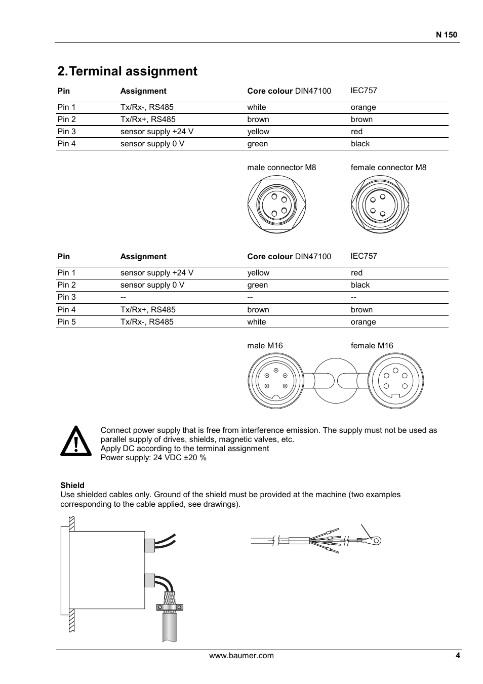 Terminal assignment | Baumer N 150 User Manual | Page 4 / 21