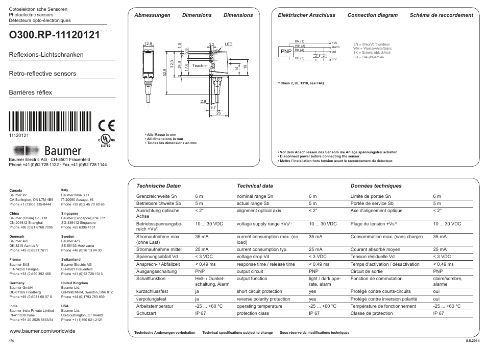 Baumer O300.RP-PW2T.72CU User Manual | 4 pages