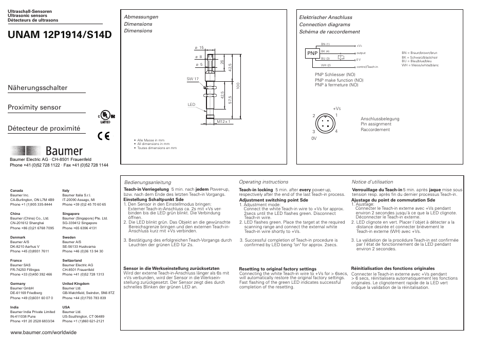 Baumer UNAM 12P1914/S14D User Manual | 2 pages