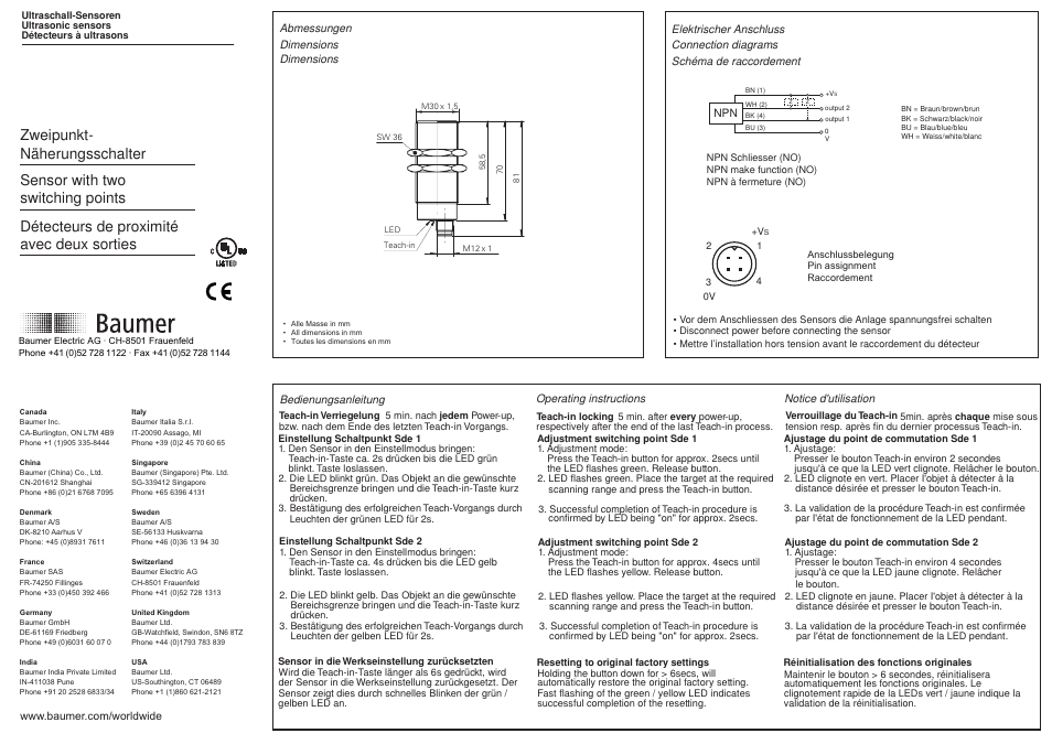 Baumer UZAM 30N6103/S14 User Manual | 2 pages