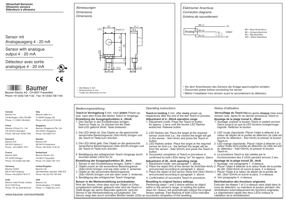 Baumer UNDK 30I6103 User Manual | 2 pages