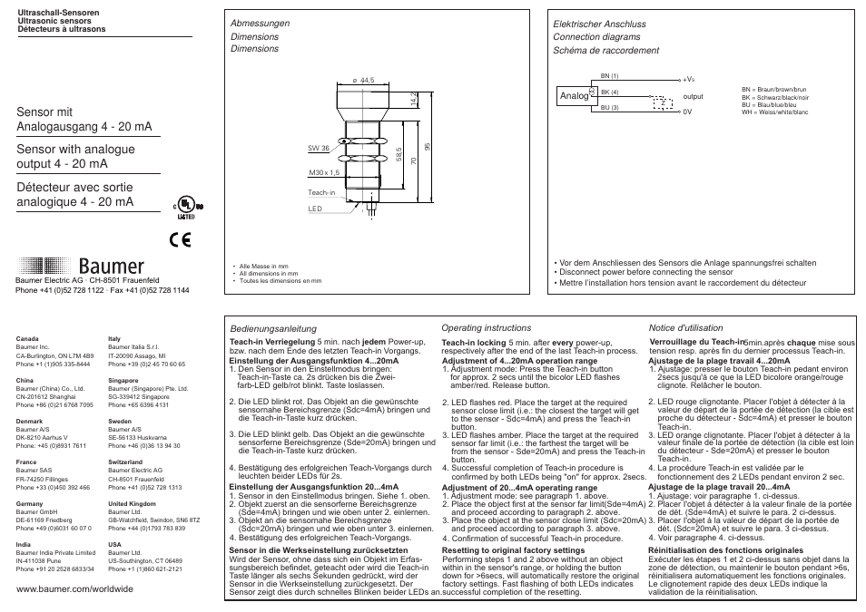 Baumer UNAM 50I6121 User Manual | 2 pages