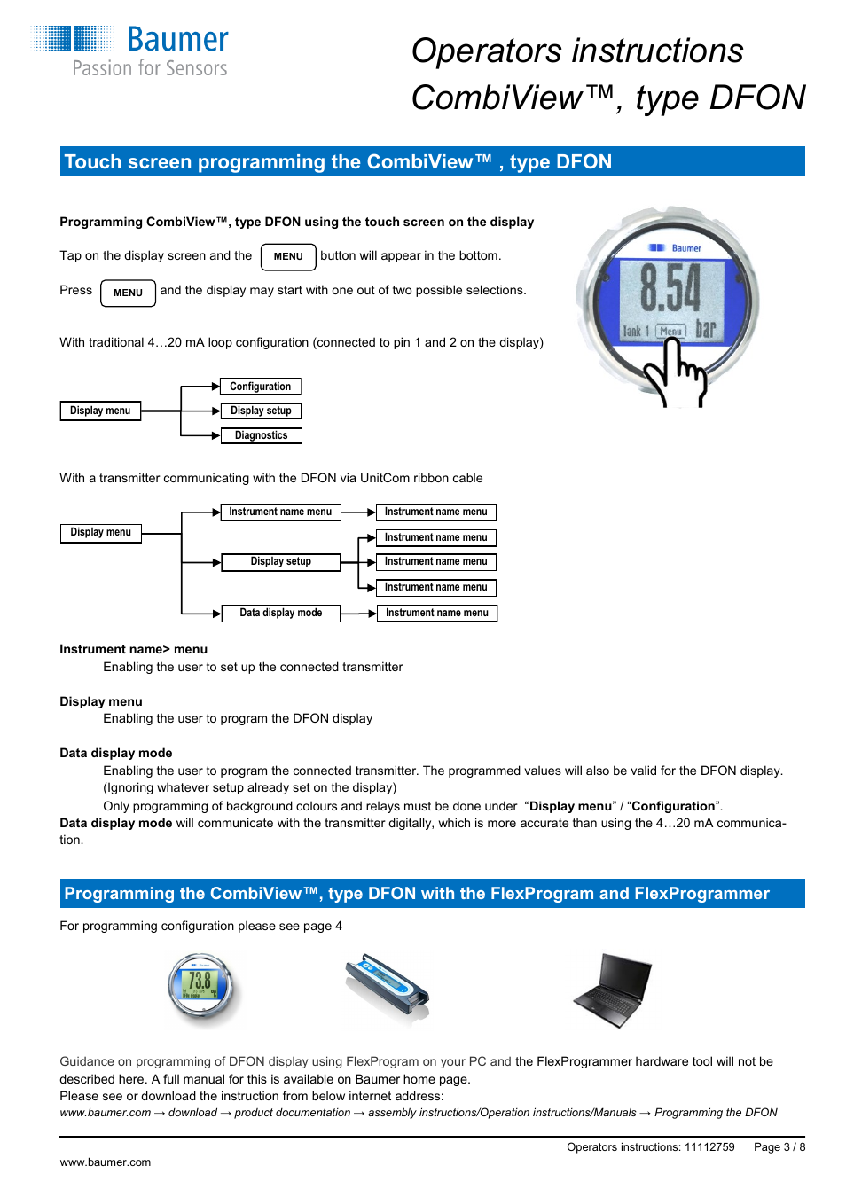 Operators instructions combiview™, type dfon | Baumer CombiView DFON User Manual | Page 3 / 8