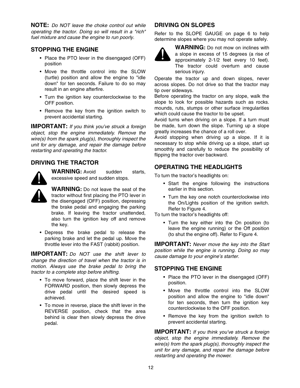 MTD Automatic Lawn Tractor 607 User Manual | Page 12 / 44