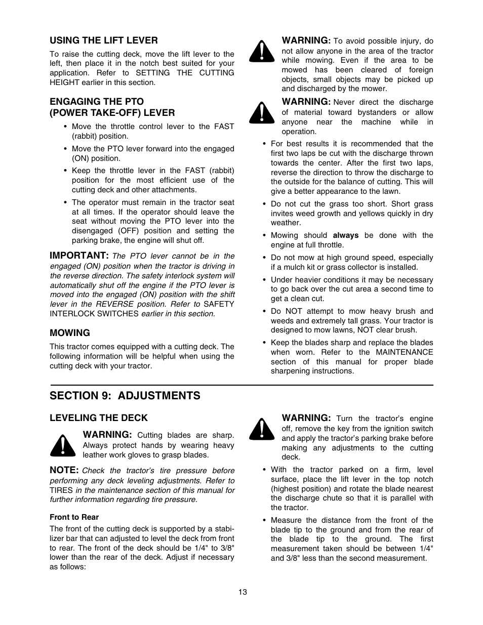 MTD Automatic Lawn Tractor 607 User Manual | Page 13 / 44