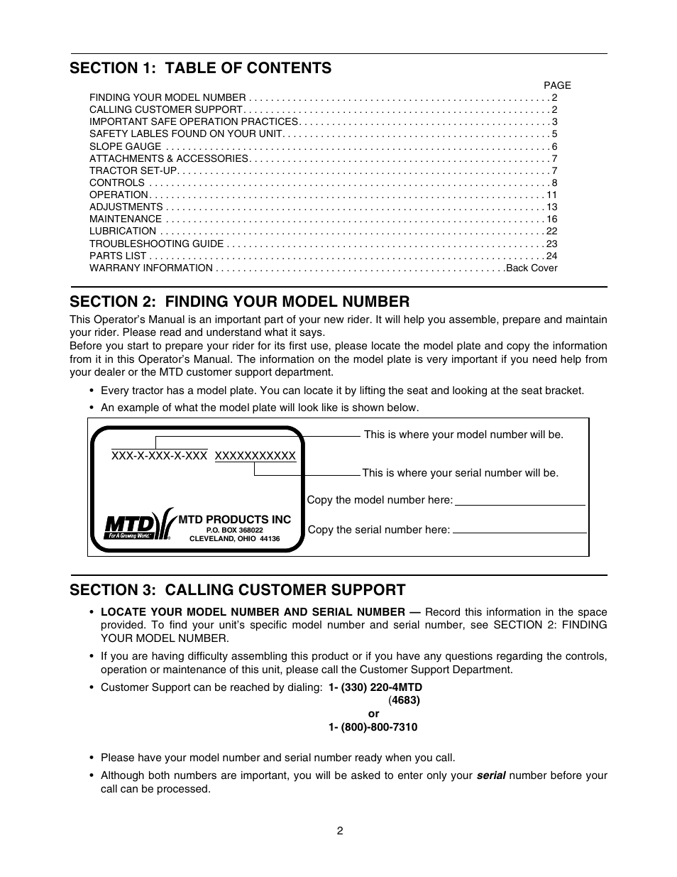 MTD Automatic Lawn Tractor 607 User Manual | Page 2 / 44