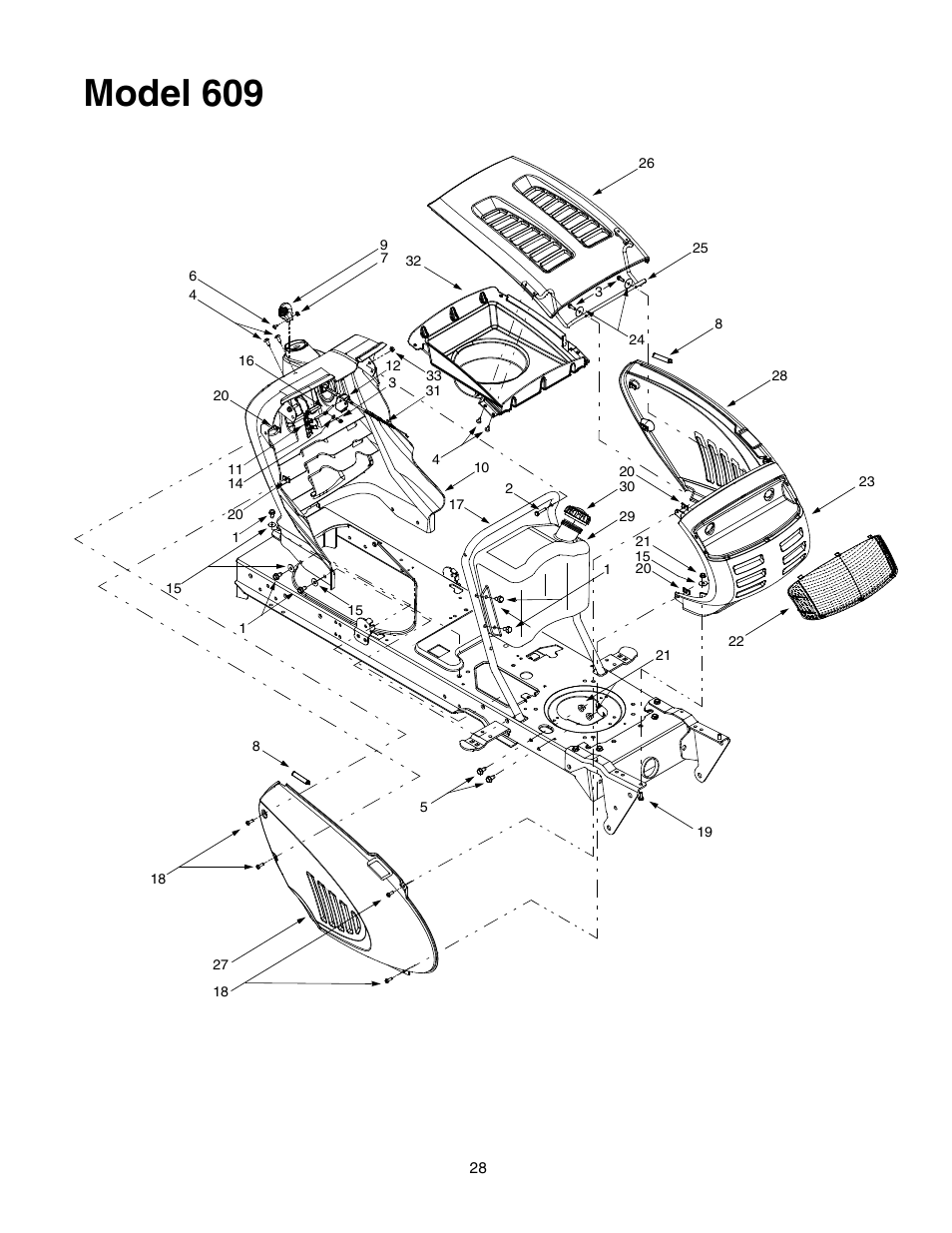 Model 609 | MTD Automatic Lawn Tractor 607 User Manual | Page 28 / 44