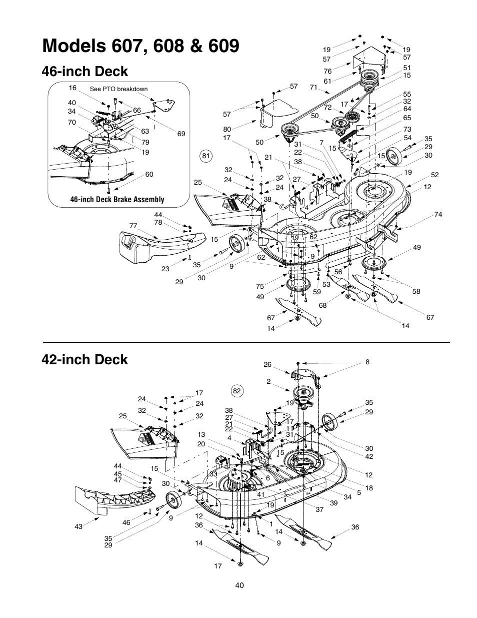 Inch deck 46-inch deck | MTD Automatic Lawn Tractor 607 User Manual | Page 40 / 44