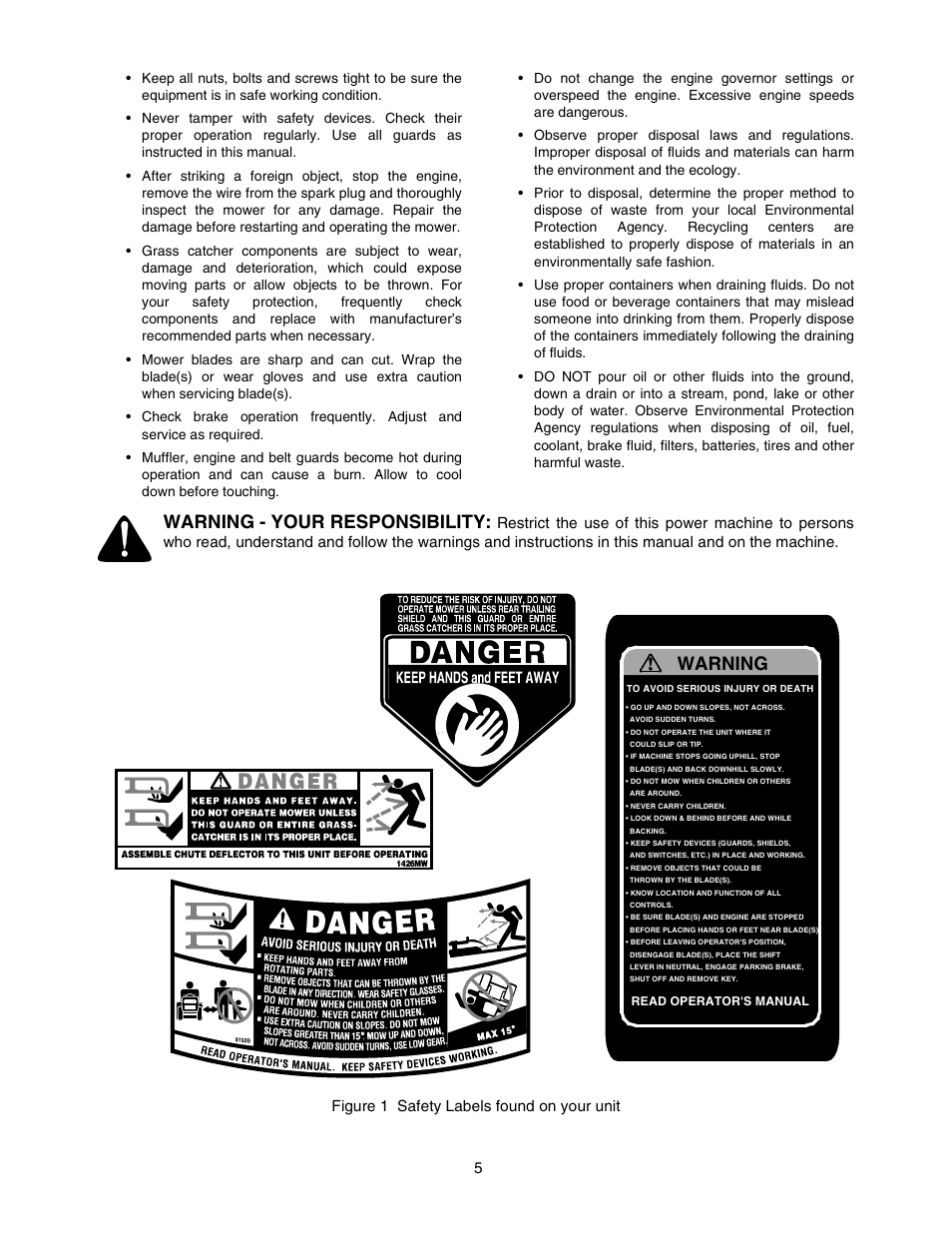 Warning - your responsibility, Warning | MTD Automatic Lawn Tractor 607 User Manual | Page 5 / 44