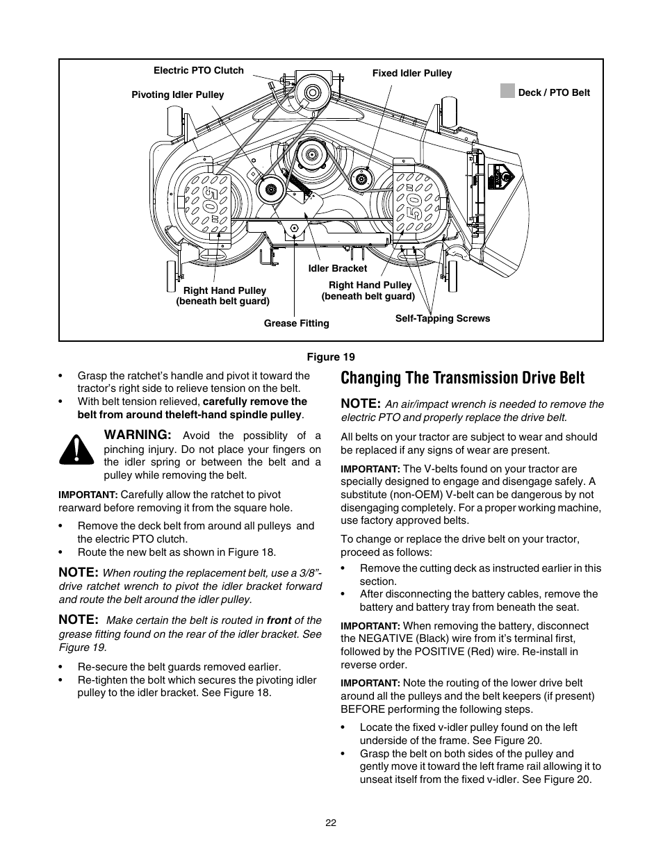 Changing the transmission drive belt, Figure 19 | Cub Cadet LT1024 User Manual | Page 22 / 28