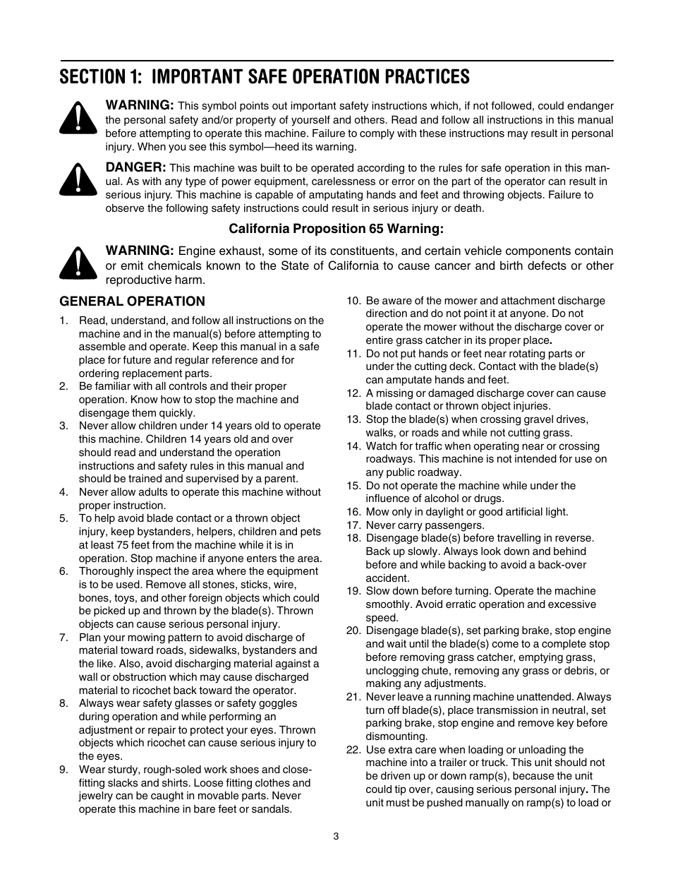 Section 1: important safe operation practices | Cub Cadet LT1024 User Manual | Page 3 / 28